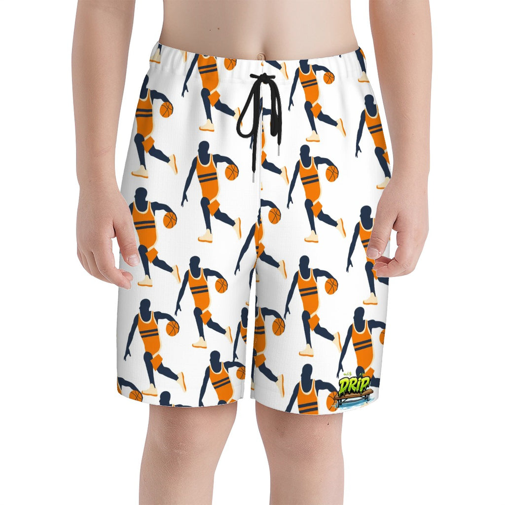 Youth Swim Shorts - Basketball Dribble White