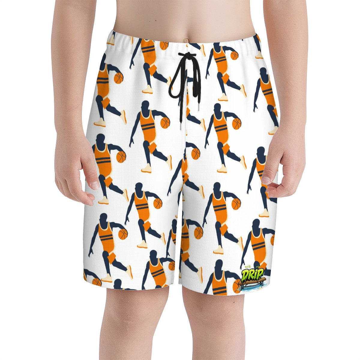 Youth Swim Shorts - Basketball Dribble White