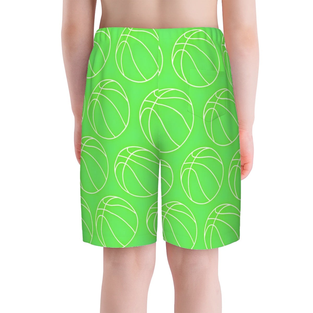 Youth Swim Shorts - Neon Basketballs Hot Green