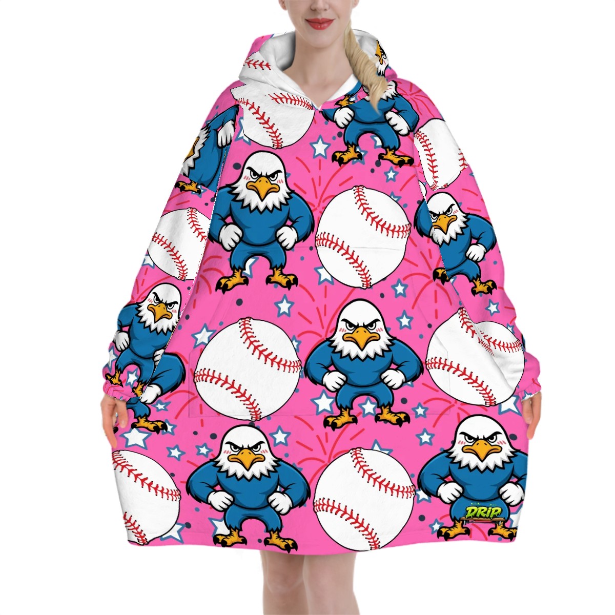 Adult Blanket Sweatshirt - Stars and Strikes Hot Pink