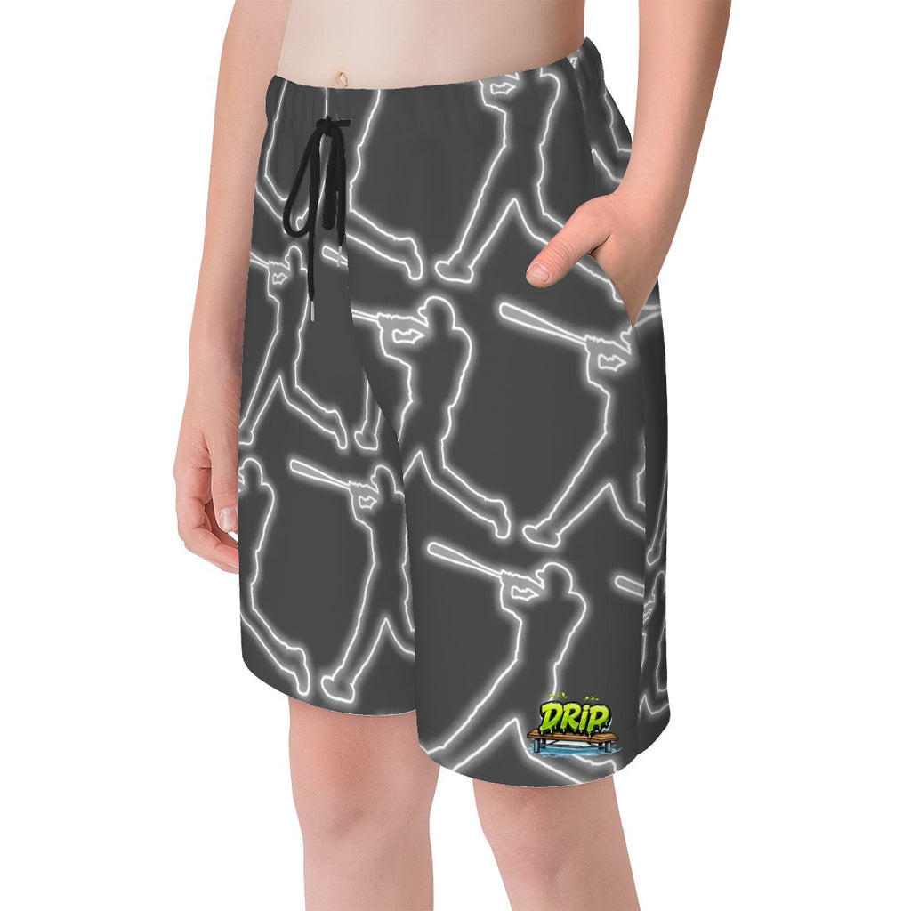Youth Swim Shorts - White Outline Swing Batter Charcoal
