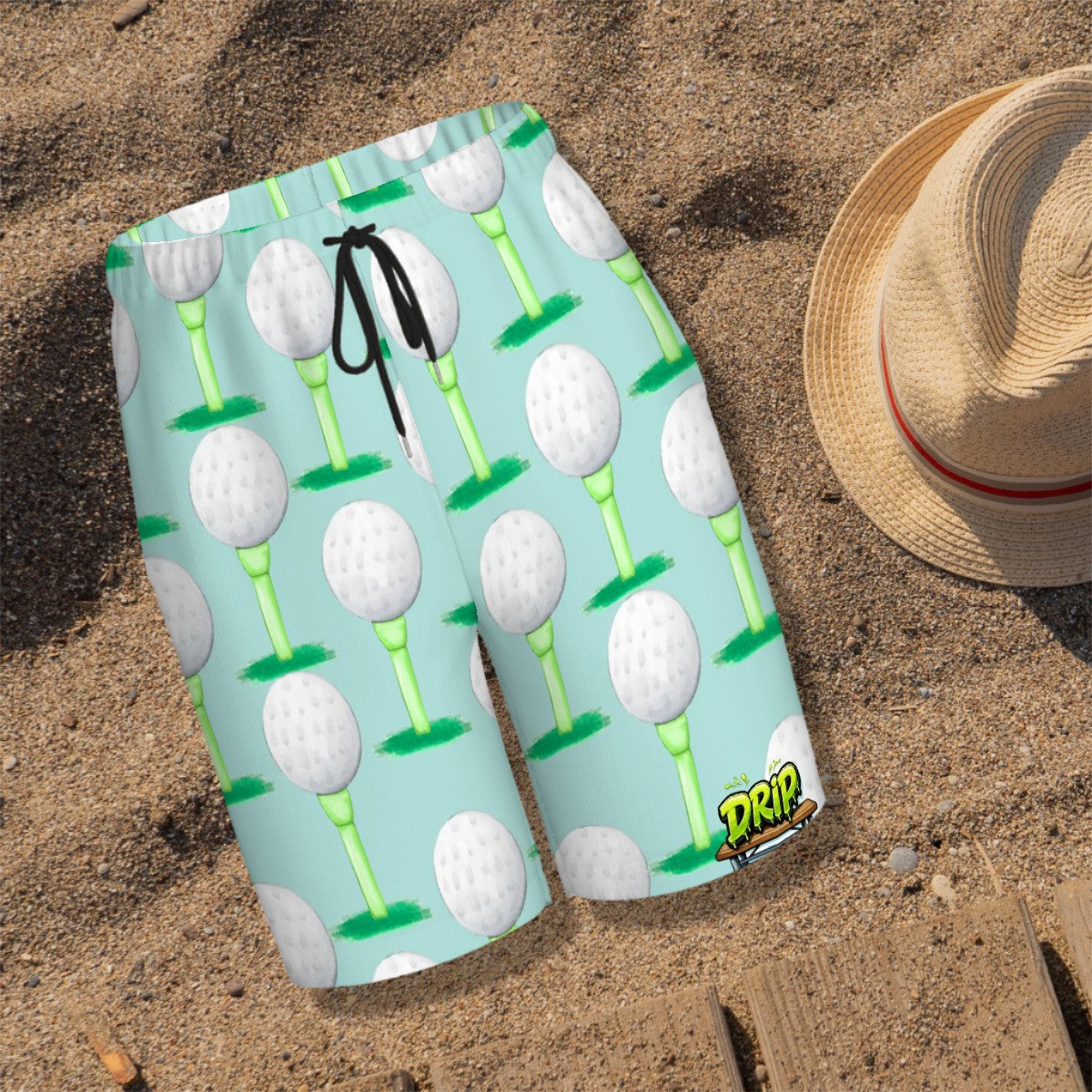 Youth Swim Shorts - Golf Ball and Tee Light Seafoam