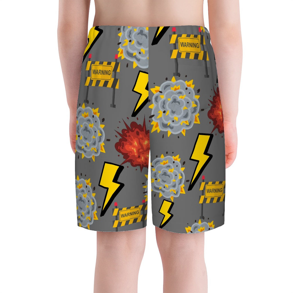 Youth Swim Shorts - I Come With a Warning Label Grey