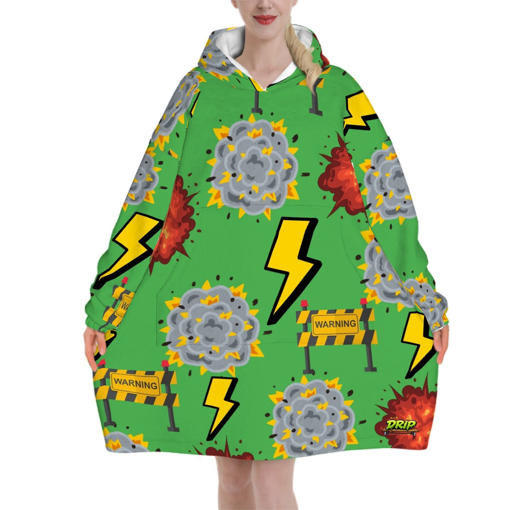 Adult Blanket Sweatshirt - I Come With a Warning Label Green