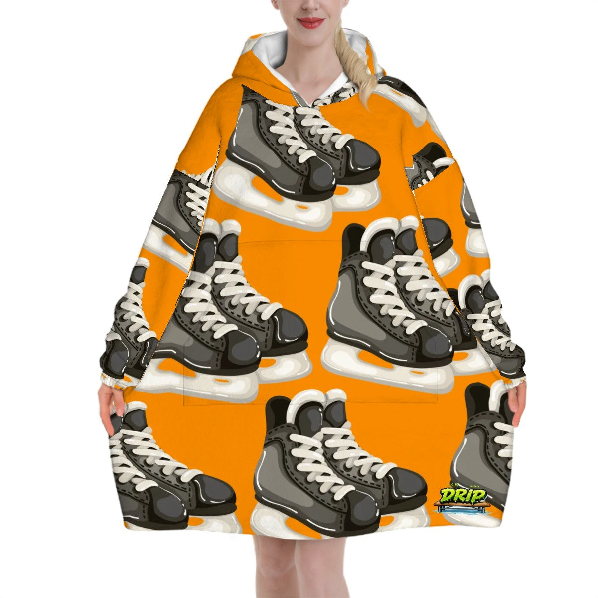 Adult Blanket Sweatshirt - Hockey Skates Classic Orange