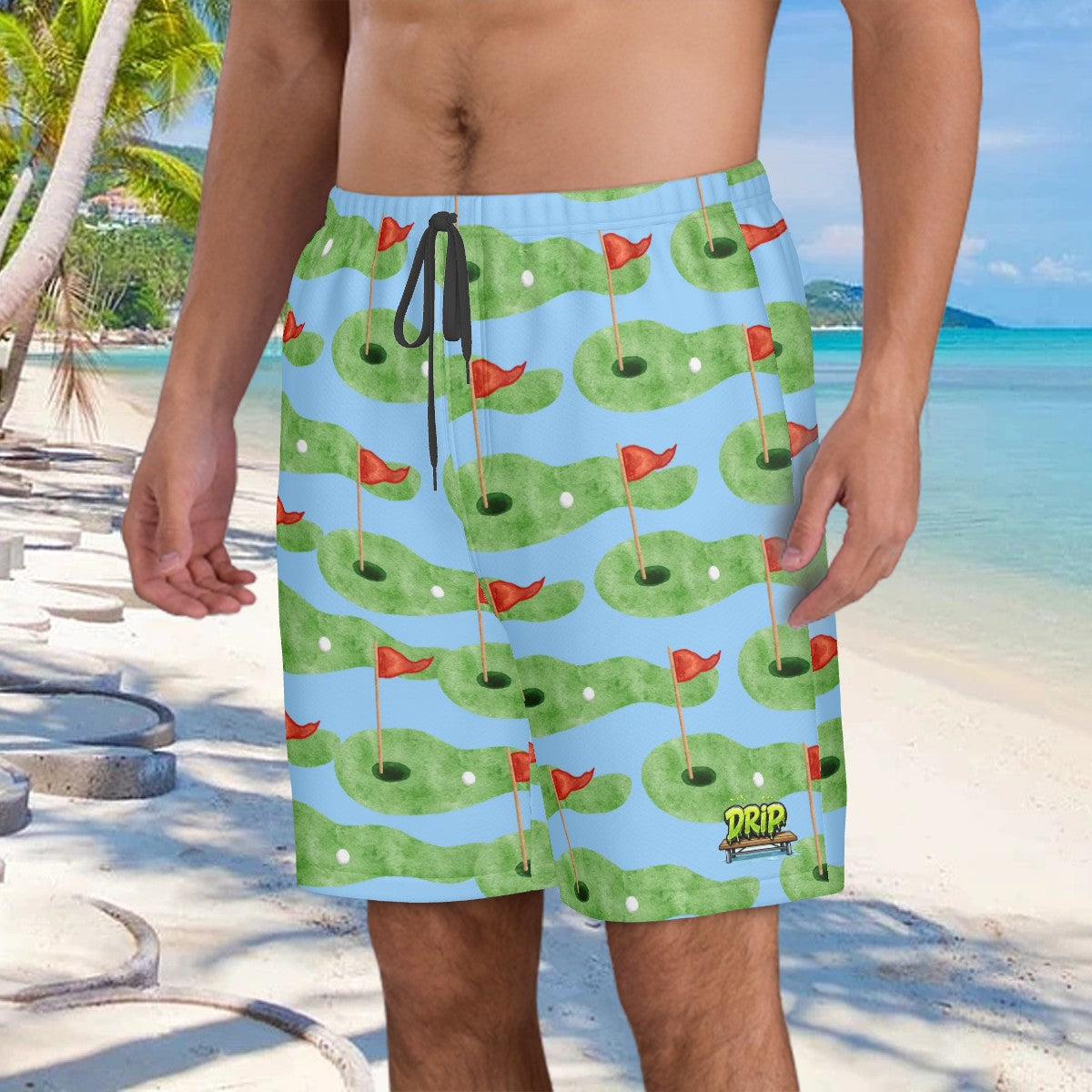Water to Workout Hybrid Shorts - Golf Hole and Flag Blue