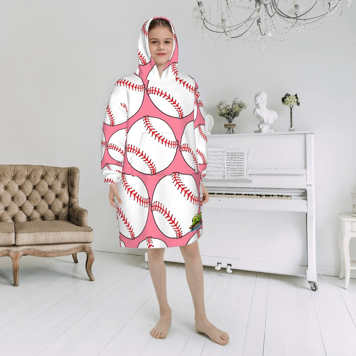 Youth Blanket Sweatshirts - Classic Baseballs Pink