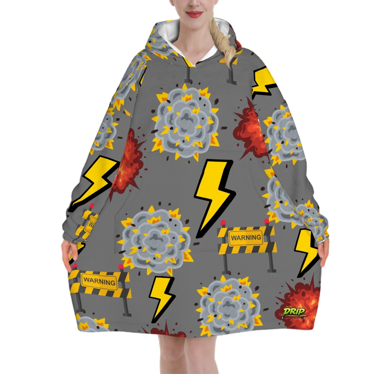 Adult Blanket Sweatshirt - I Come With a Warning Label Grey