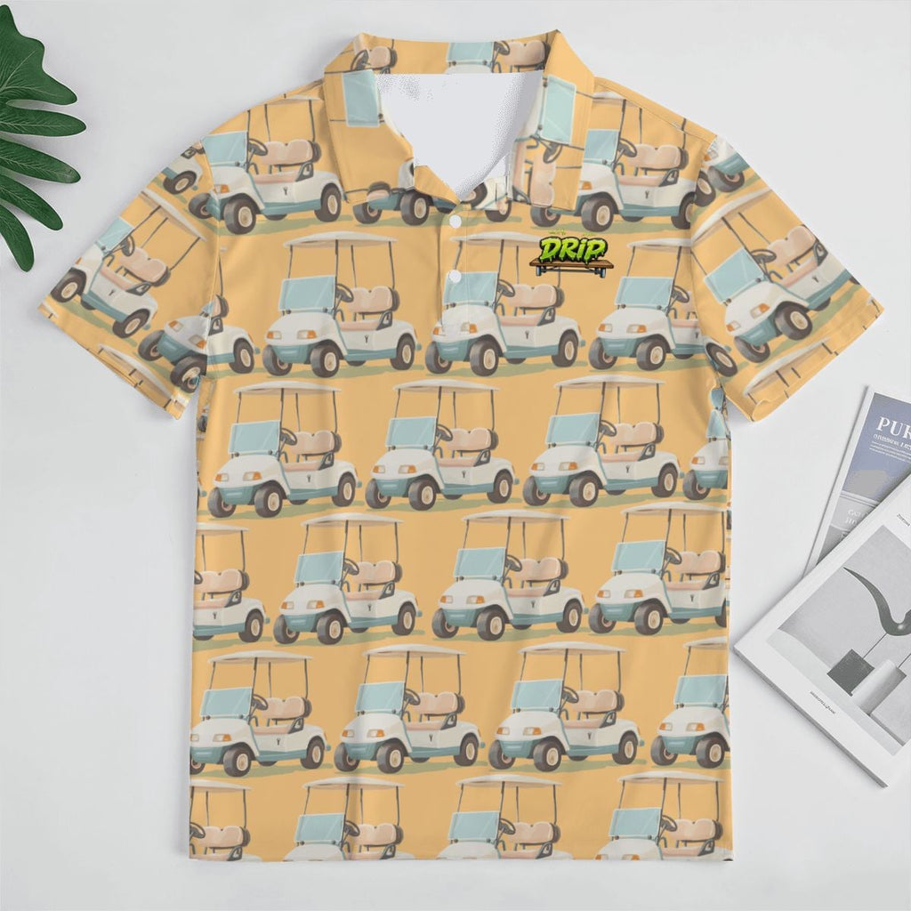 Uncle Golf Shirt - Golf Cart Sketch Vintage Gold