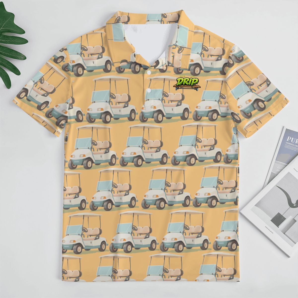 Uncle Golf Shirt - Golf Cart Sketch Vintage Gold