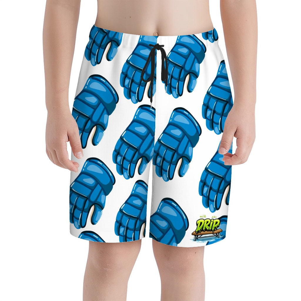 Youth Swim Shorts - Blue Hockey Gloves White
