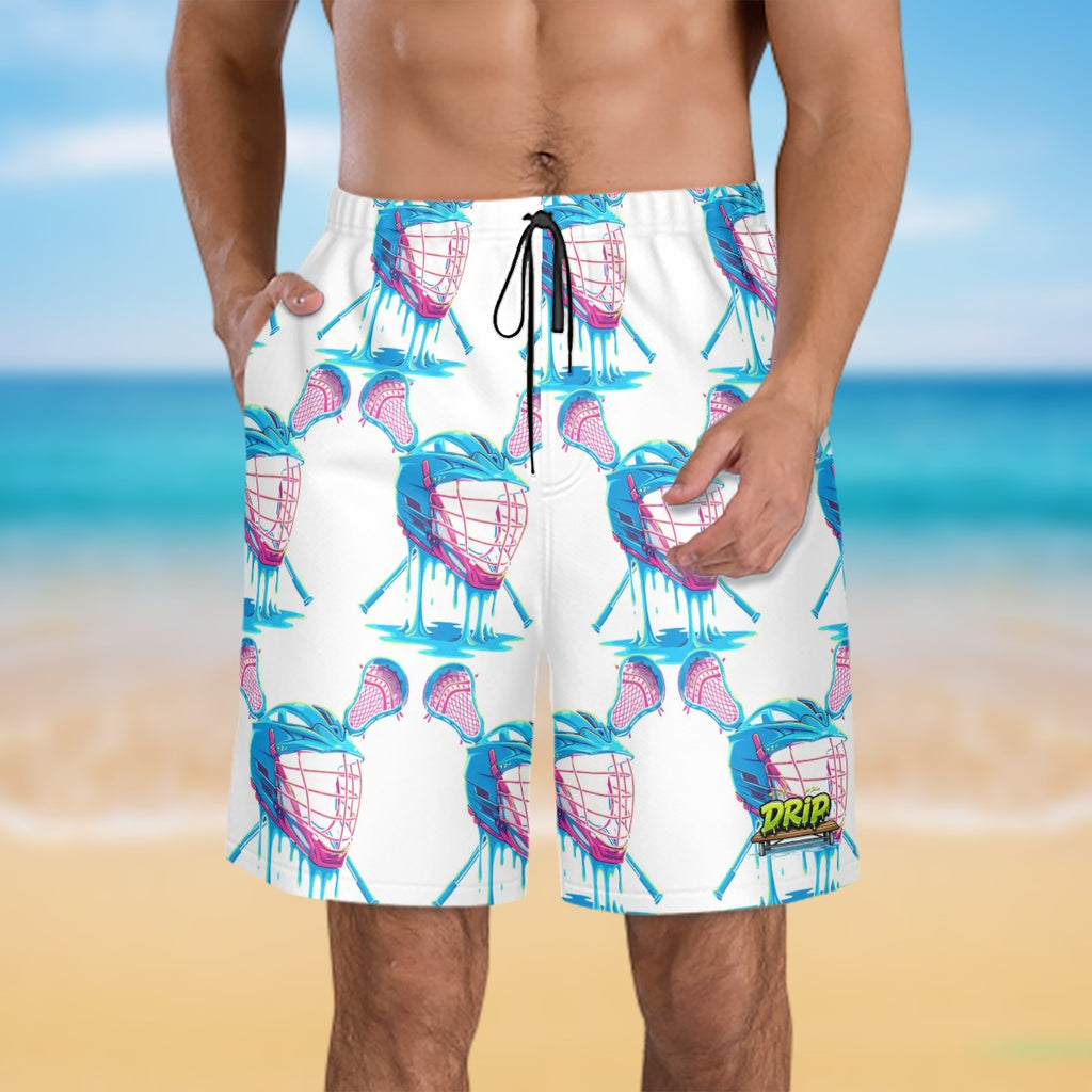 Men/Teen Swim Shorts - Lacrosse Helmet Sticks White