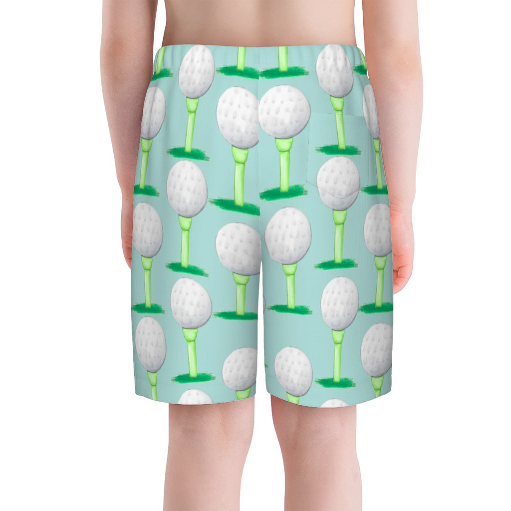 Youth Swim Shorts - Golf Ball and Tee Light Seafoam
