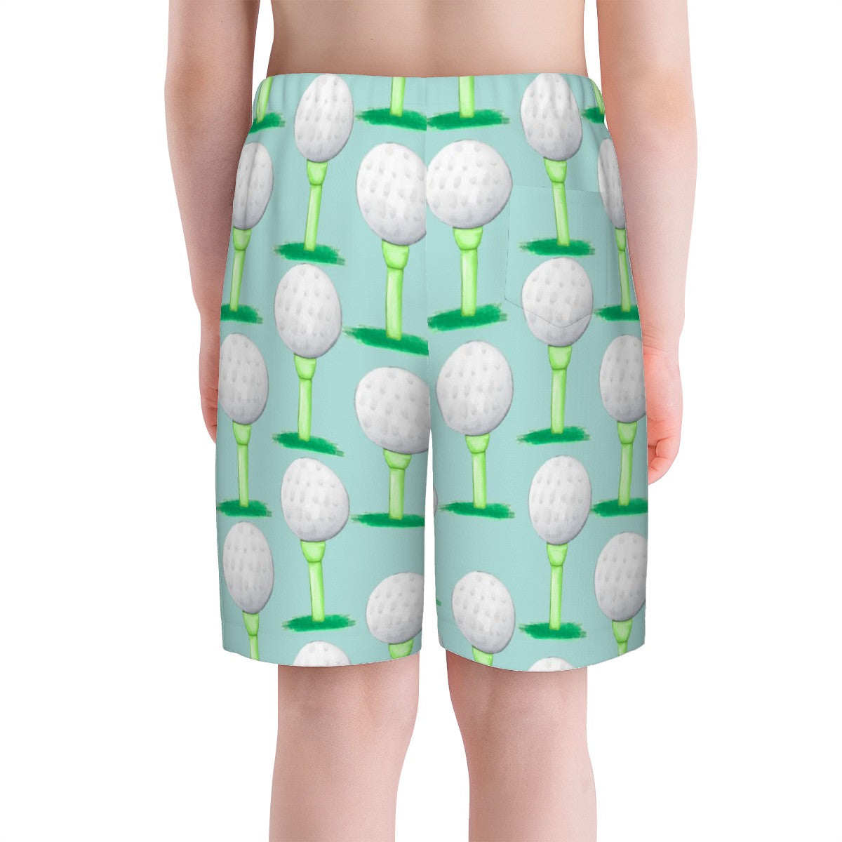 Youth Swim Shorts - Golf Ball and Tee Light Seafoam