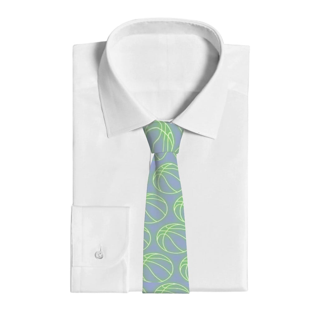 Game Day Tie - Neon Green Basketballs Light Purple
