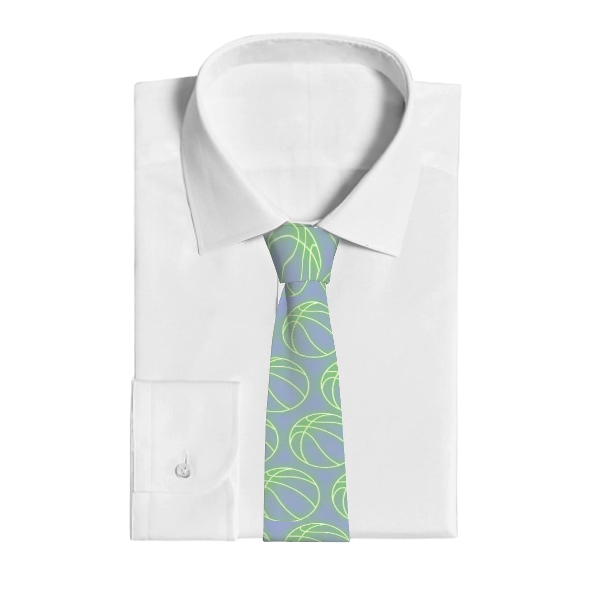 Game Day Tie - Neon Green Basketballs Light Purple