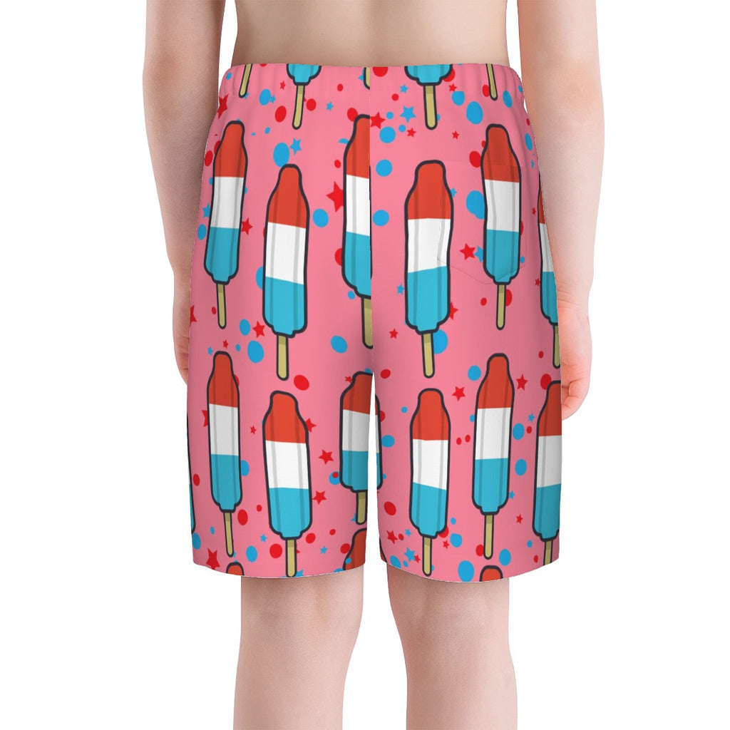 Youth Swim Shorts - Red White and Blue Pop Pink