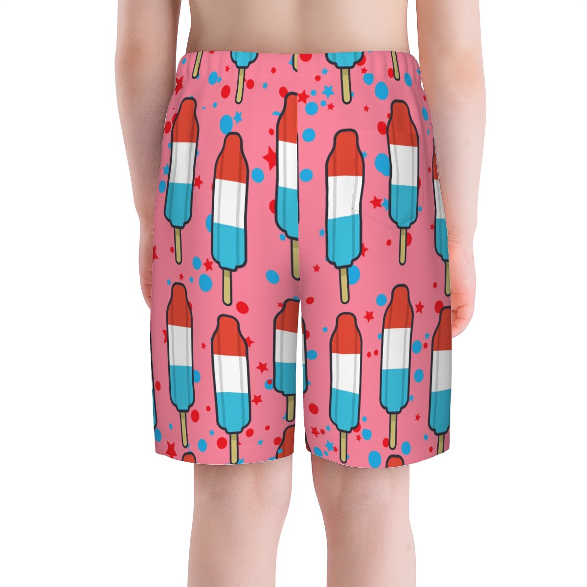 Youth Swim Shorts - Red White and Blue Pop Pink
