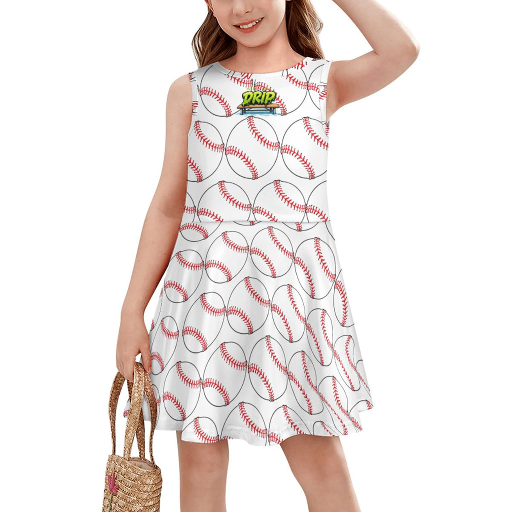 Girls Game Day Dress - Classic Baseball White