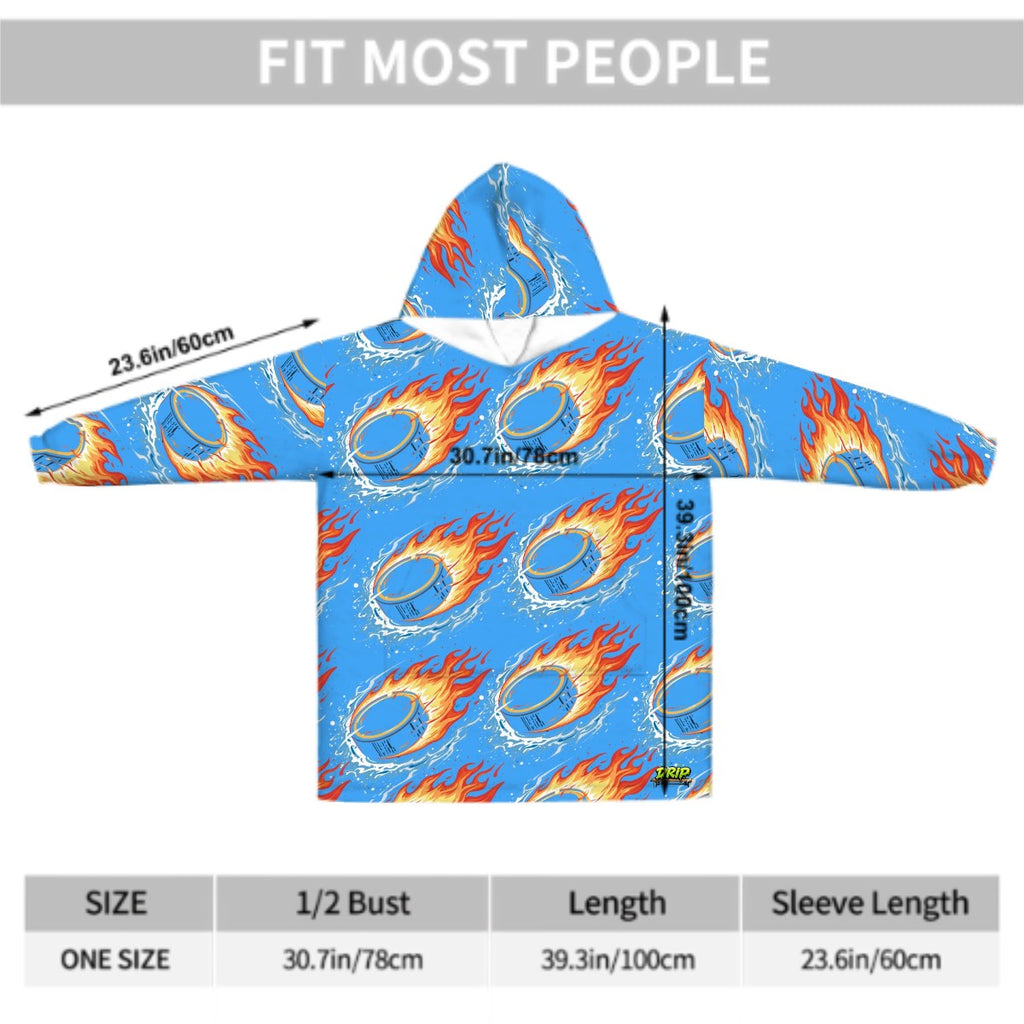 Adult Blanket Sweatshirt - Flamin Hockey Pucks Blue