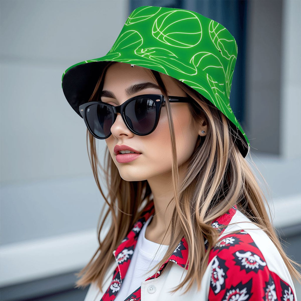 Drip Bucket Hat - Neon Green Basketballs Classic Green