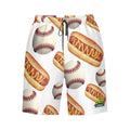 Men/Teen Swim Shorts - Baseballs and Hotdogs White