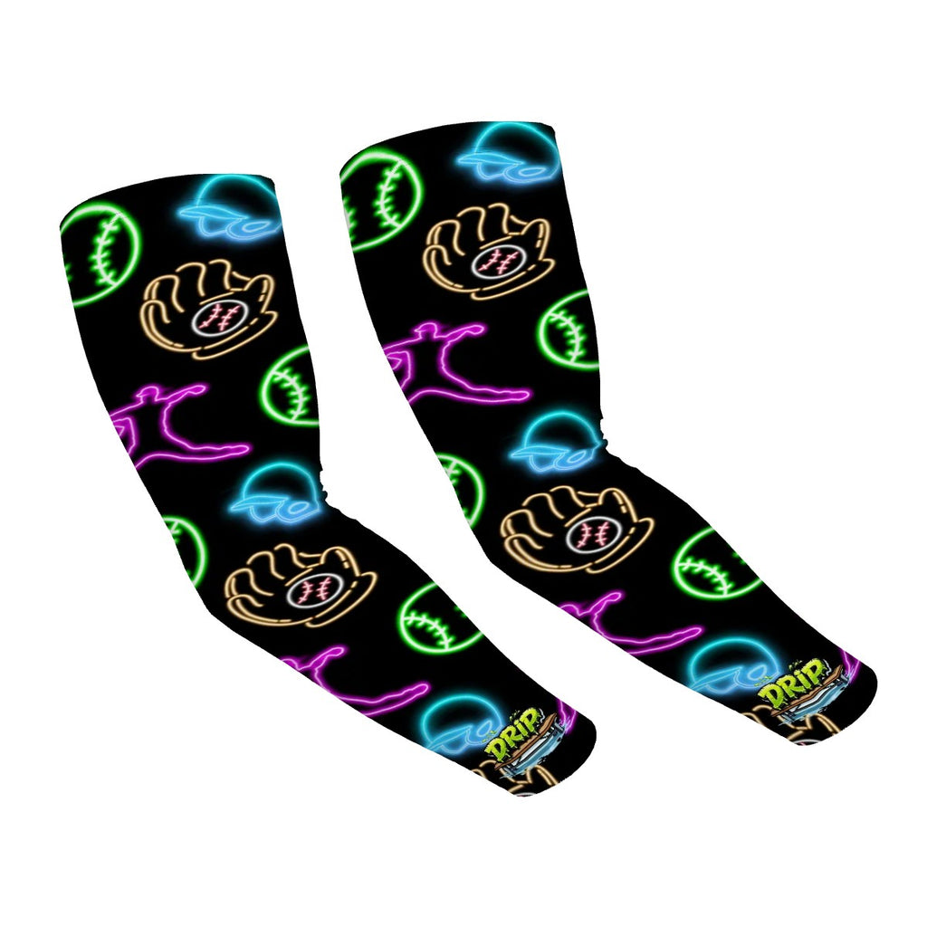 Drip Bench Performance Arm Sleeves - Baseball Neon Lights Black