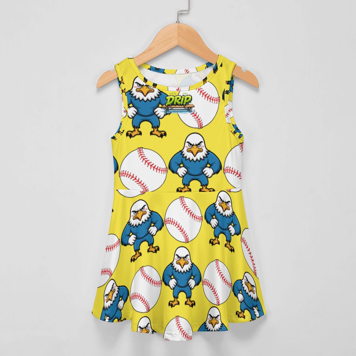 Girls Game Day Dress - Baseball Stars and Strikes Yellow