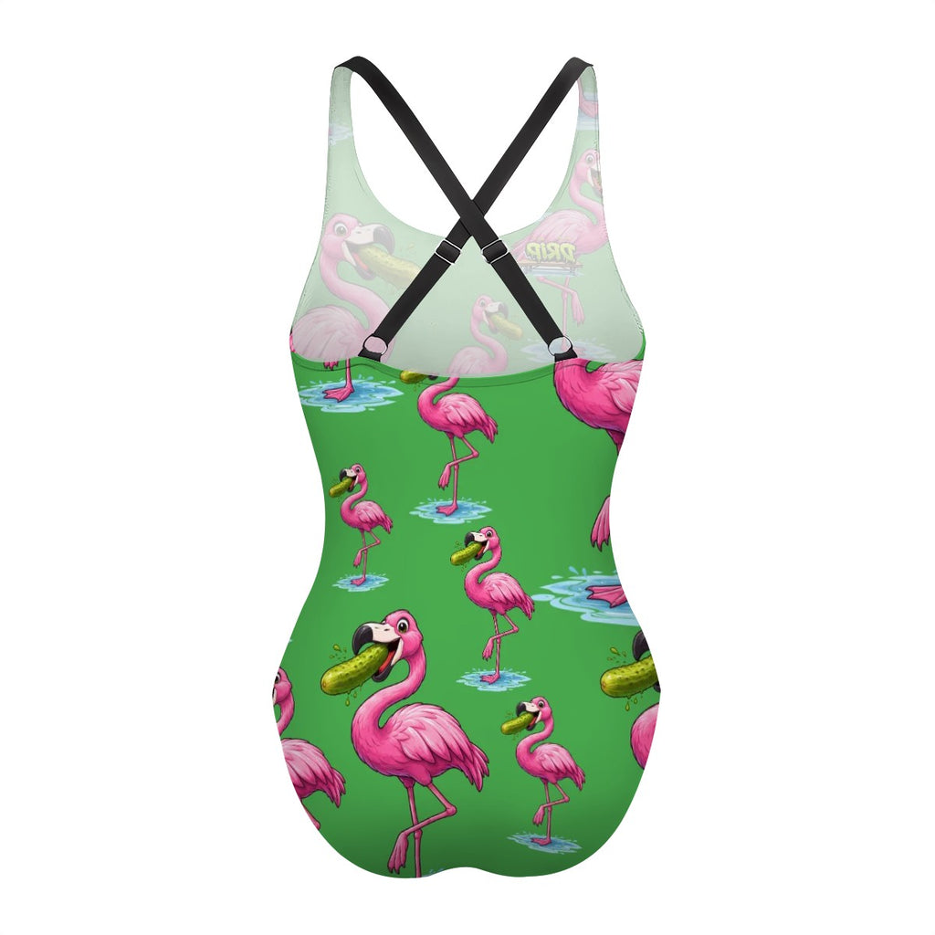 Cross-Back One Piece Swimsuit Women - Flamingo Pickle Green
