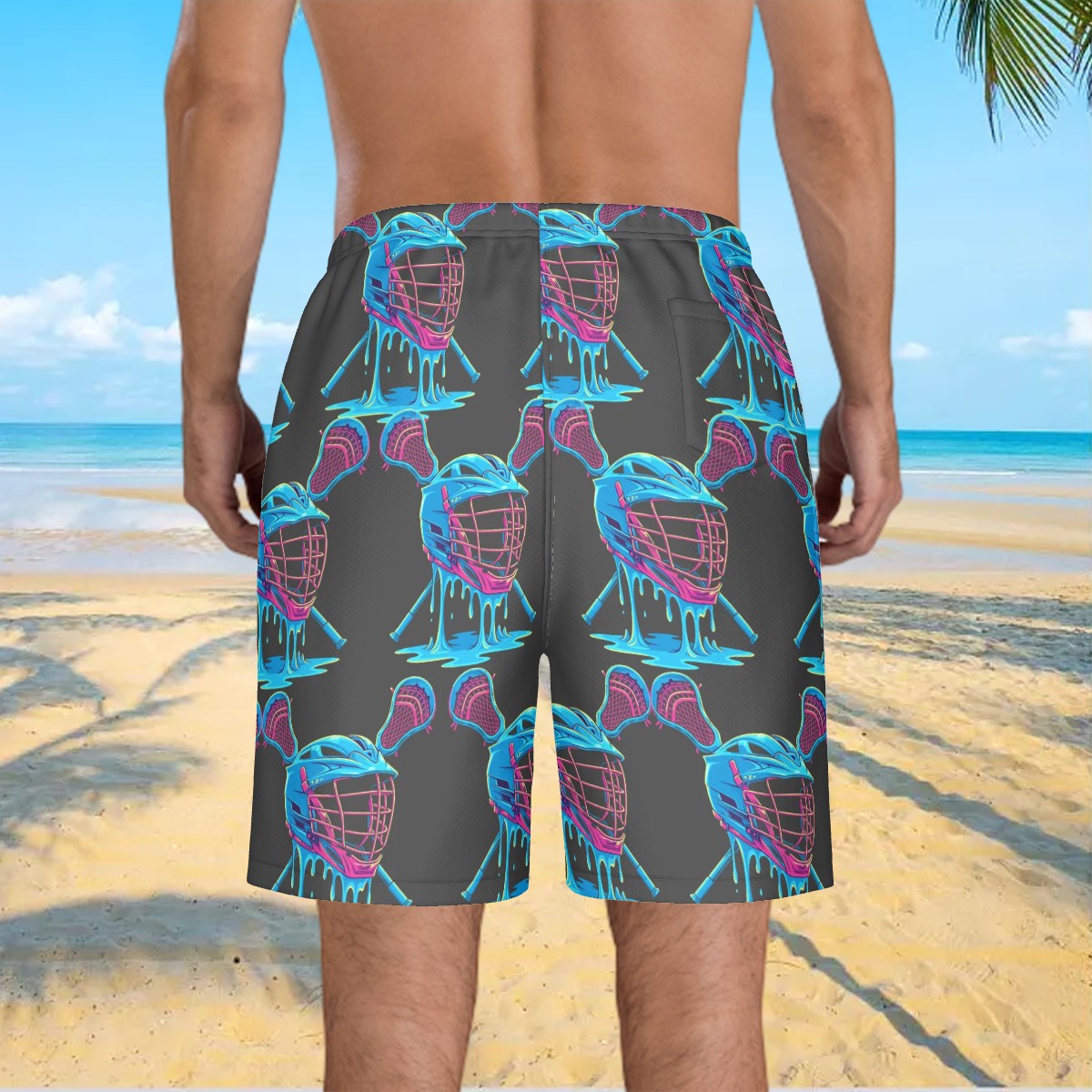 Men/Teen Swim Shorts - Lacrosse Helmet Sticks Charcoal
