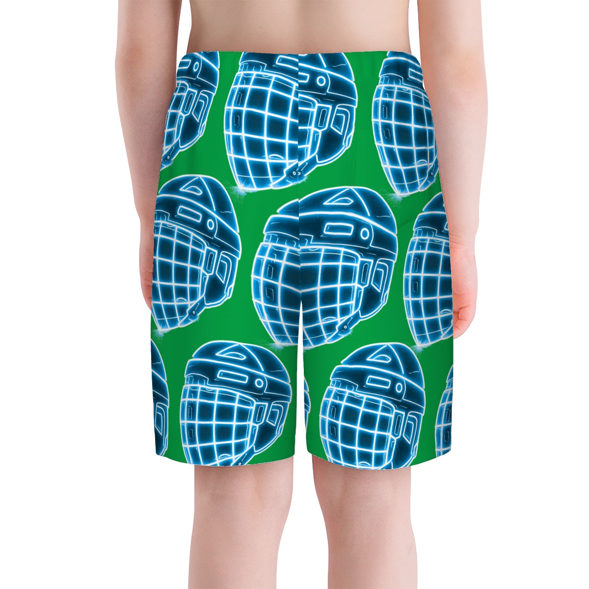 Youth Swim Shorts - Hockey Helmet Neon Blue Green