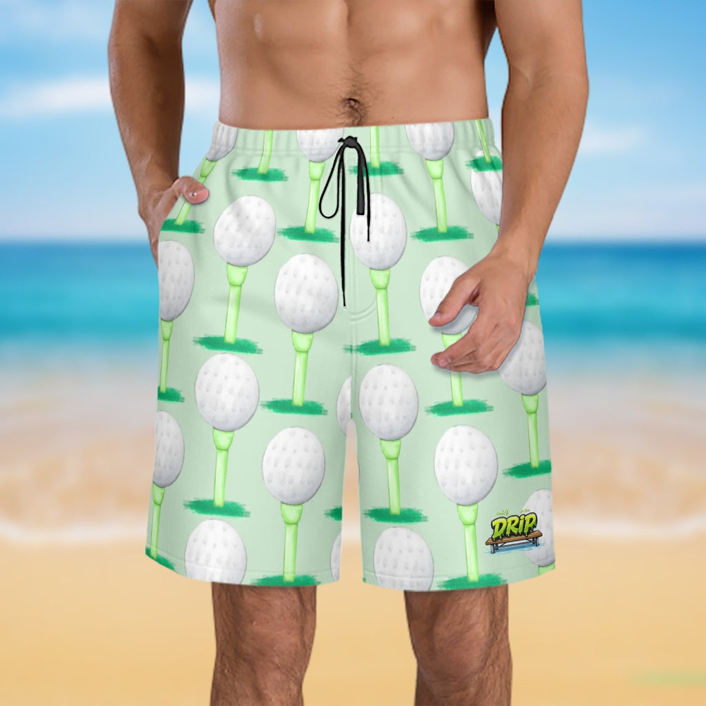 Men/Teen Swim Shorts - Golf Ball and Tee Seafoam