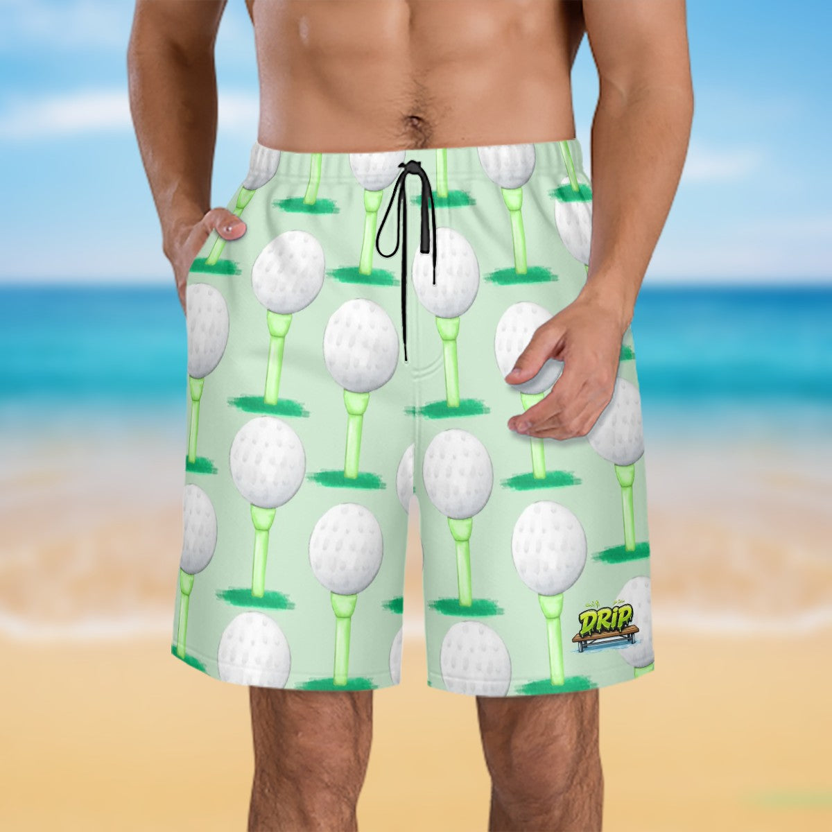 Men/Teen Swim Shorts - Golf Ball and Tee Seafoam