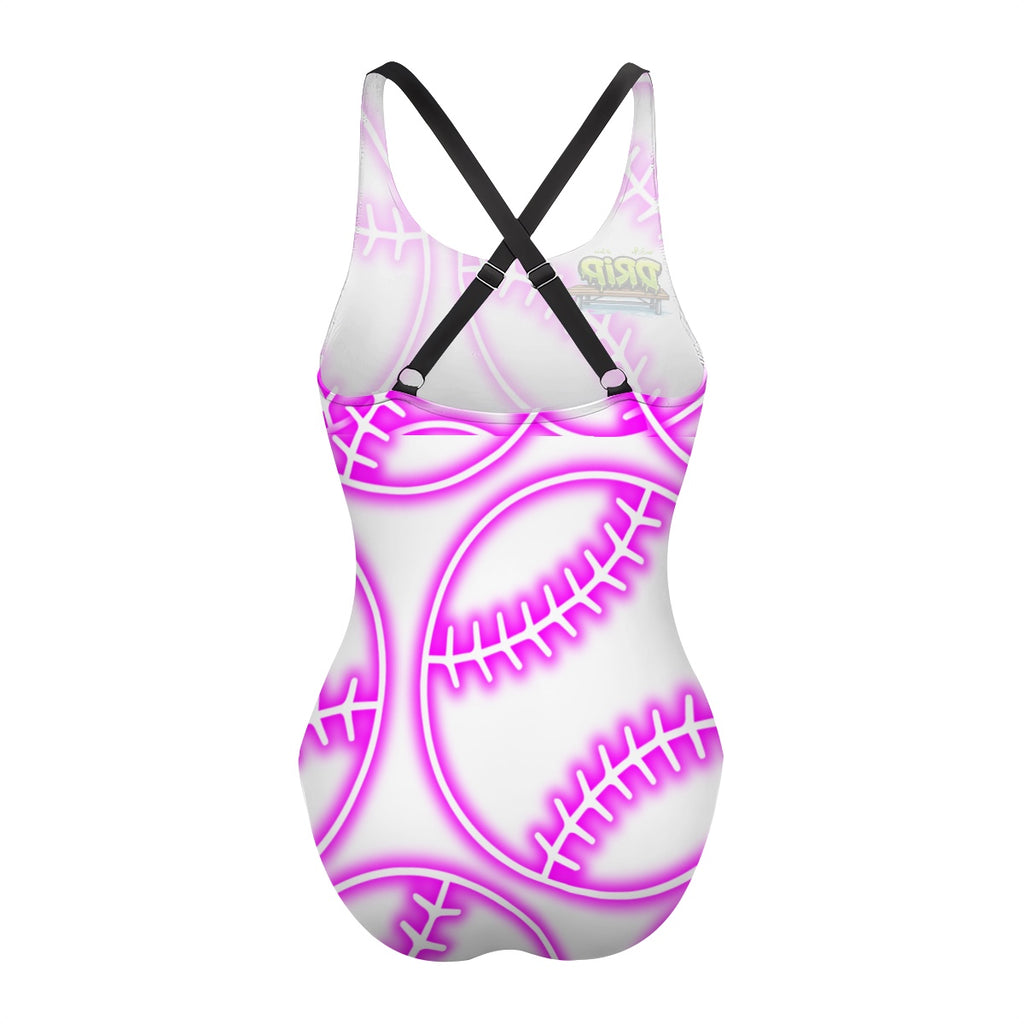 Women's One piece swimsuit - Neon Baseball Design