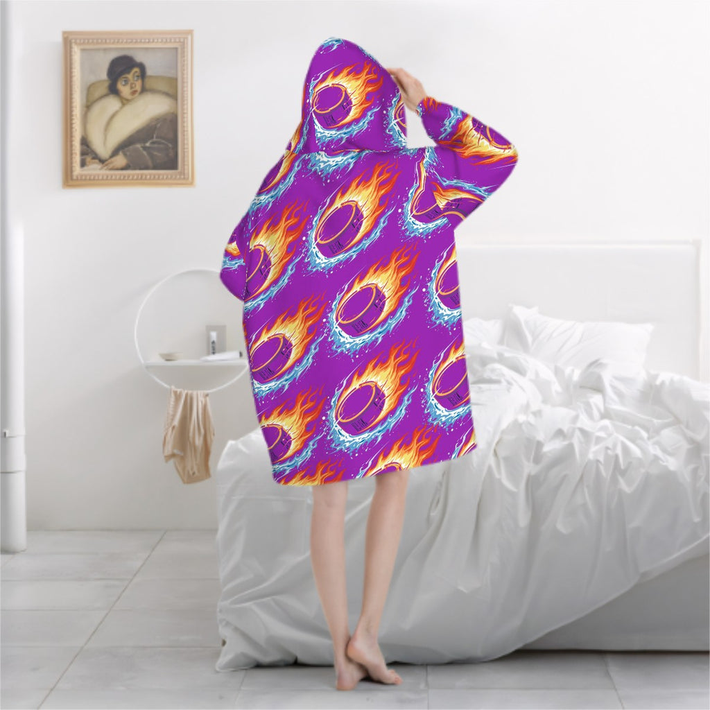 Adult Blanket Sweatshirt - Flamin Hockey Pucks Classic Purple