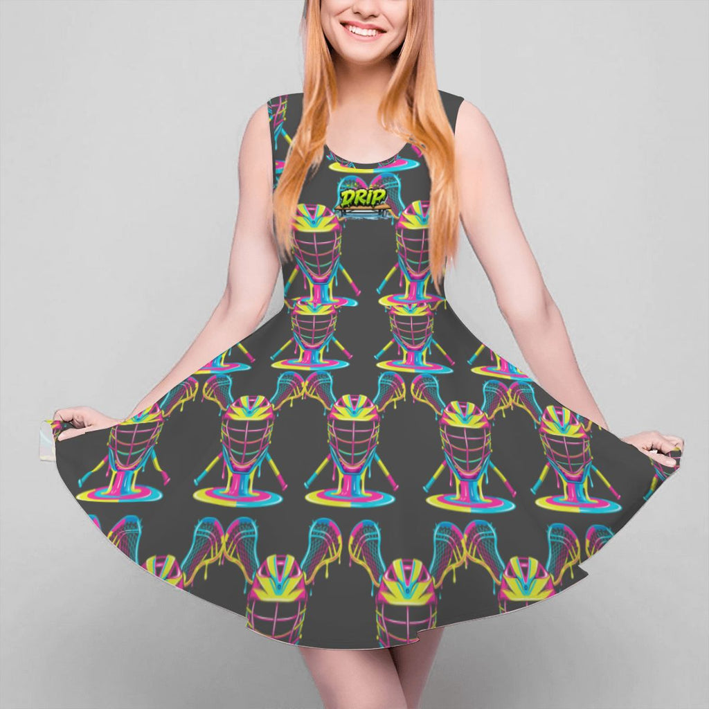 Women's Game Day Dress - Lacrosse Rainbow Drip Charcoal