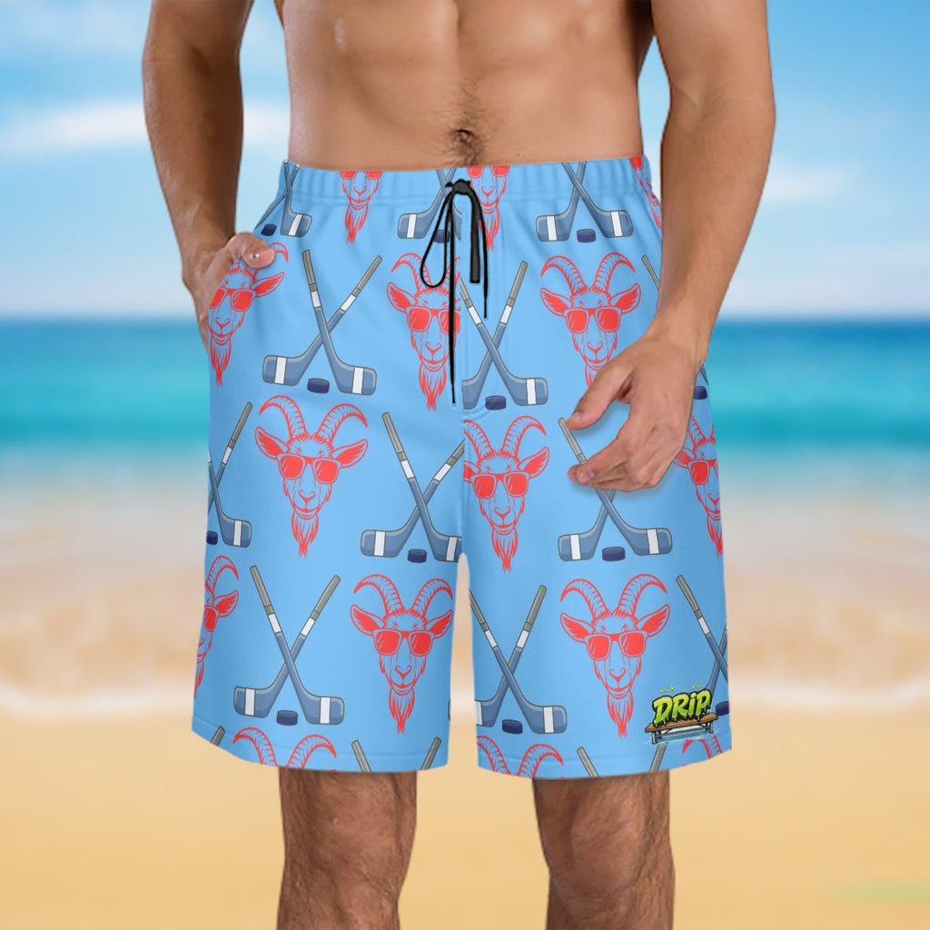 Men/Teen Swim Shorts - Goated Hockey Sky Blue