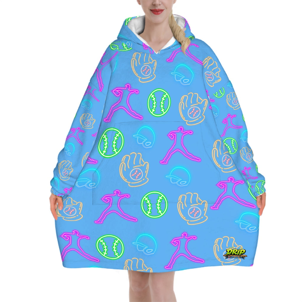 Adult Blanket Sweatshirt - Sky Blue Neon Lights