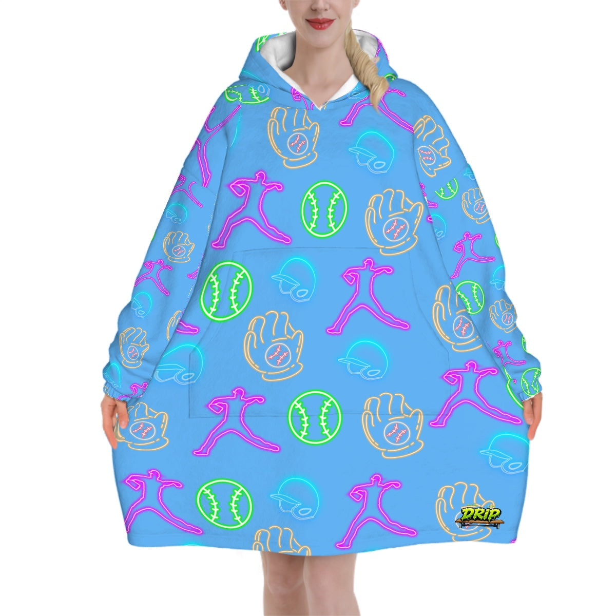 Adult Blanket Sweatshirt - Sky Blue Neon Lights