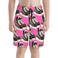 Youth Swim Shorts - Hockey Skates Hot Pink