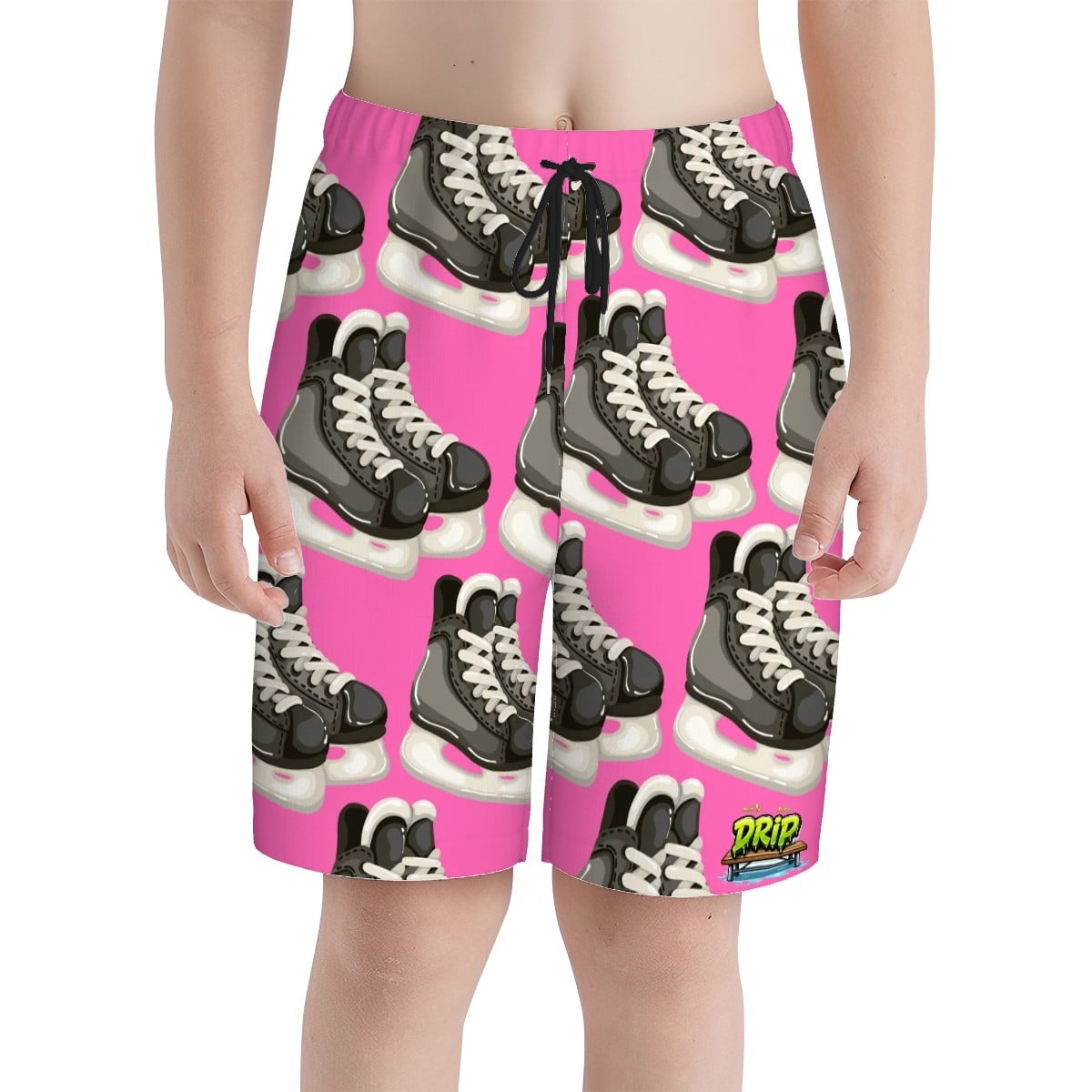 Youth Swim Shorts - Hockey Skates Hot Pink