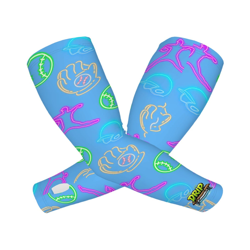 Drip Bench Performance Arm Sleeves - Baseball Neon Lights Sky Blue