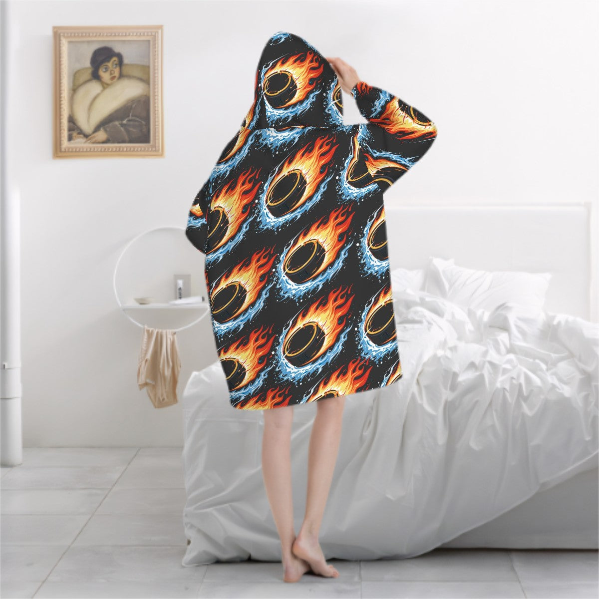 Adult Blanket Sweatshirt - Flamin Hockey Pucks Charcoal