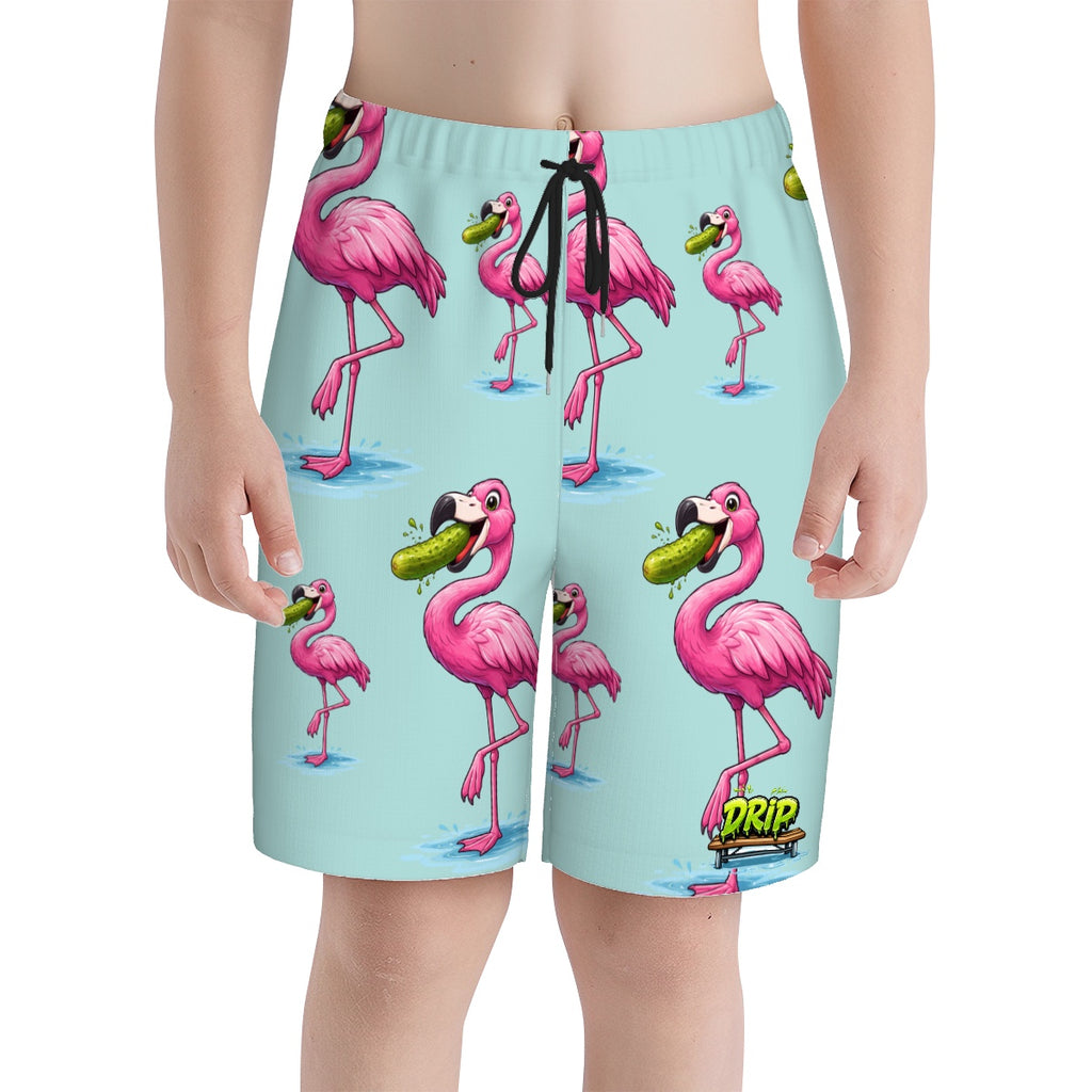 Youth Swim Shorts - Flamingo Pickle Seafoam