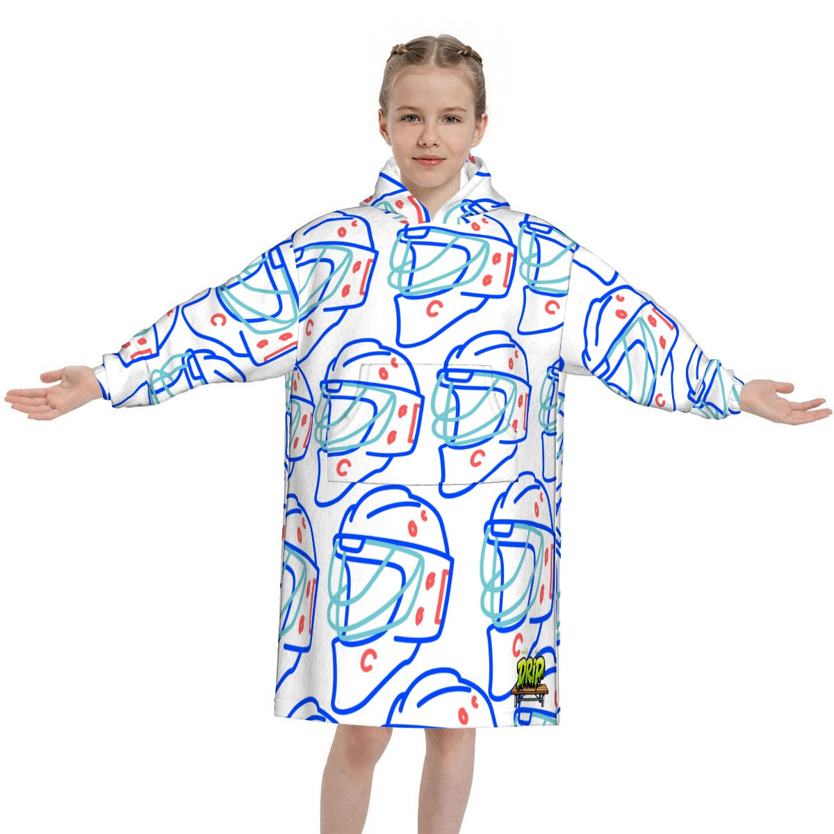 Youth Blanket Sweatshirt - Goalie Helmet Sketch White