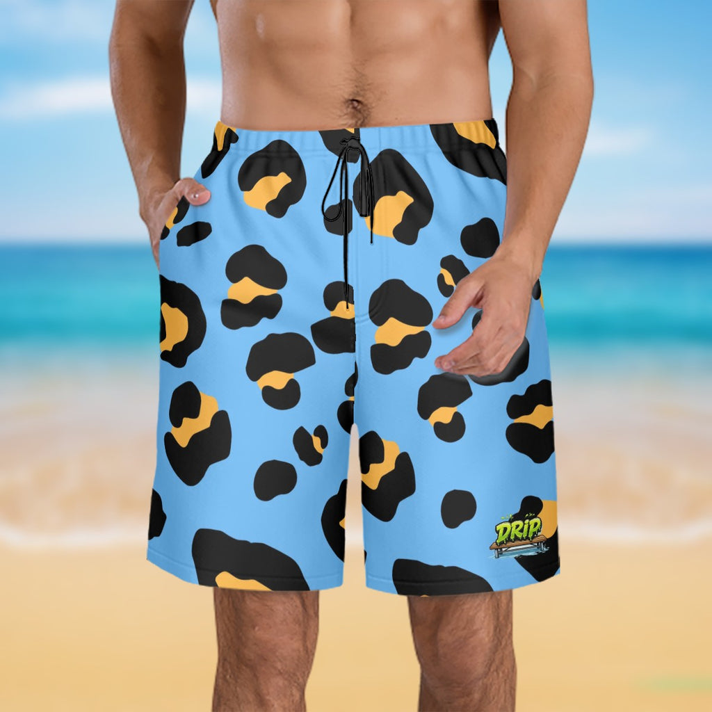 Men/Teen Swim Shorts - Drip Bench Leopard Sky Blue