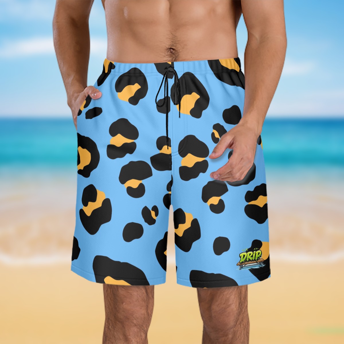 Men/Teen Swim Shorts - Drip Bench Leopard Sky Blue