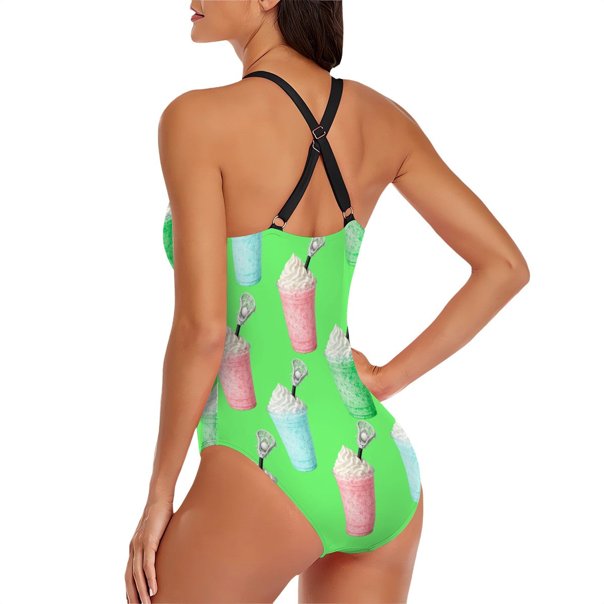 Cross-Back One Piece Swimsuit Women - Ice Cream Lacrosse Hot Green