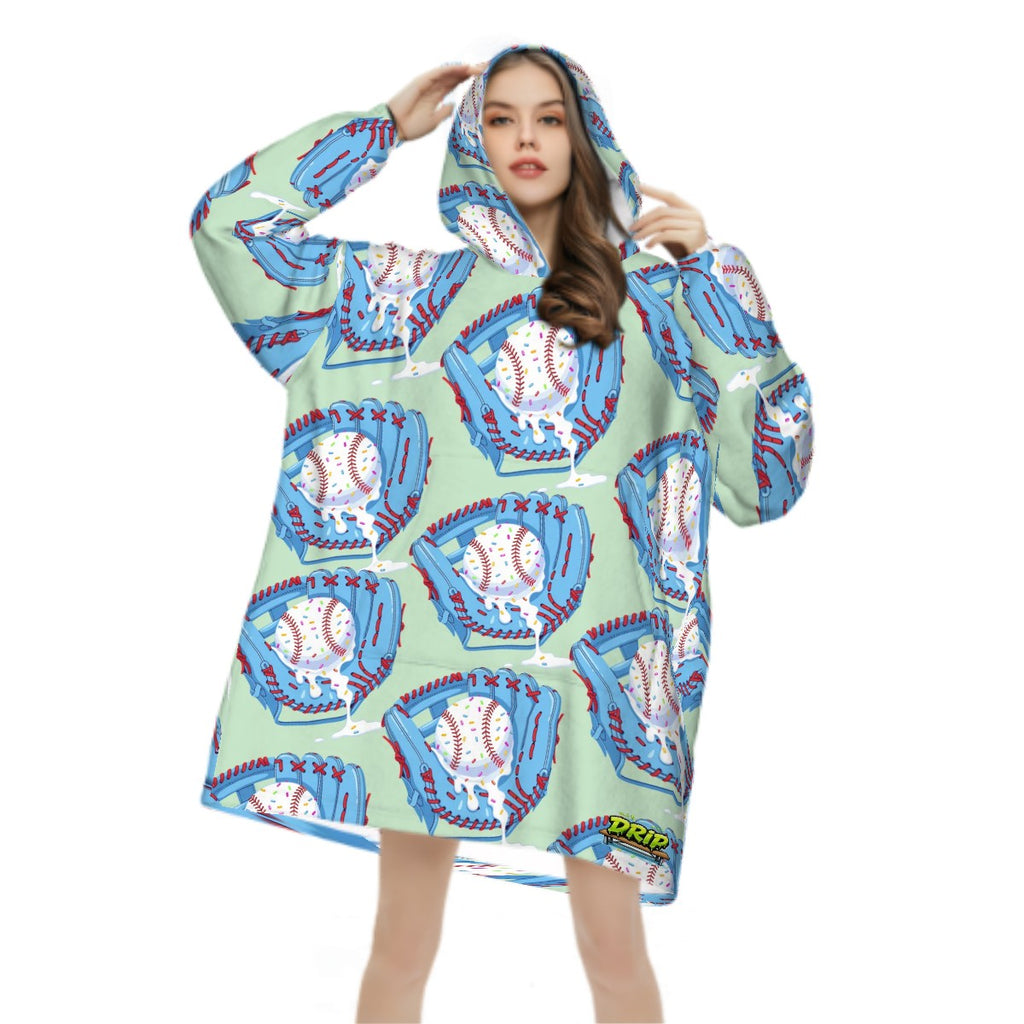 Adult Blanket Sweatshirt - Baseball Sprinkles Ice Cream Drip Pastel Green