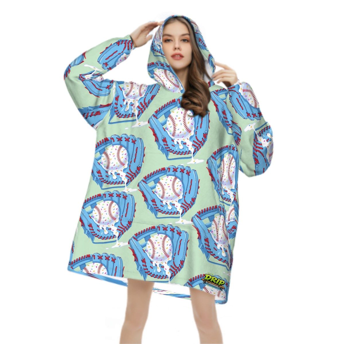 Adult Blanket Sweatshirt - Baseball Sprinkles Ice Cream Drip Pastel Green